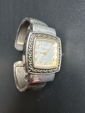 Geneva Silver-Tone Cuff Watch with Gold Accents